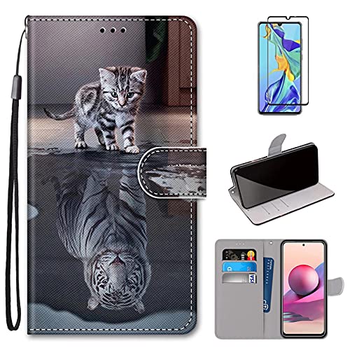 MUTOUREN Handyhülle Kompatibel mit Samsung Galaxy A41 Hülle PU Leder Schutzhülle Brieftasche Flip Wallet Case Cover mit 1* Displayschutzfolie - Katze und Tiger von MUTOUREN