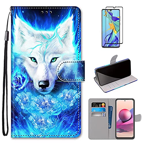 MUTOUREN Handyhülle Kompatibel mit Samsung Galaxy S21 Hülle PU Leder Schutzhülle Brieftasche Flip Wallet Case Cover mit 1* Displayschutzfolie - Rose und Wolf von MUTOUREN