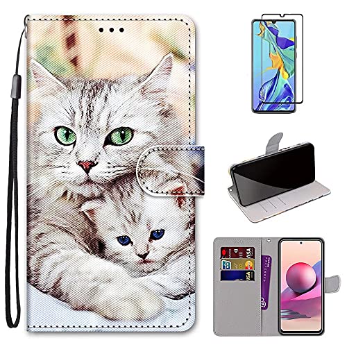 MUTOUREN Handyhülle Kompatibel mit Xiaomi Poco X3 NFC/Poco X3 Pro Hülle PU Leder Schutzhülle Brieftasche Flip Wallet Case Cover mit 1* Displayschutzfolie - Katzen von MUTOUREN