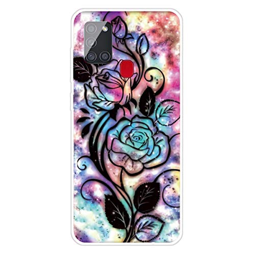 MUTOUREN Handyhülle für Samsung Galaxy A21S Hülle mit【gratis Panzerglas】 TPU Silikon Schutzhülle Shockproof Durchsichtig Tasche Etui Ultradünne Kratzfeste Case Cover, Schwarze Rose von MUTOUREN