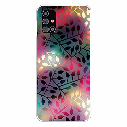 MUTOUREN Handyhülle für Samsung Galaxy M51 Hülle mit【gratis Panzerglas】 TPU Silikon Schutzhülle Shockproof Durchsichtig Tasche Etui Ultradünne Kratzfeste Case Cover, Bunte Blätter von MUTOUREN