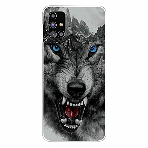 MUTOUREN Handyhülle für Samsung Galaxy M51 Hülle mit【gratis Panzerglas】 TPU Silikon Schutzhülle Shockproof Durchsichtig Tasche Etui Ultradünne Kratzfeste Case Cover, Wolf 02 von MUTOUREN