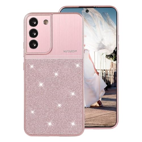 MUTOUREN Kompatibel mit Samsung Galaxy S22 Hülle, Luxus Glitzer Bling Handyhülle mit Gebürstetes Metall Anti-Kratzer Stoßfeste Case Cover für Samsung Galaxy S22 (Roségold) von MUTOUREN