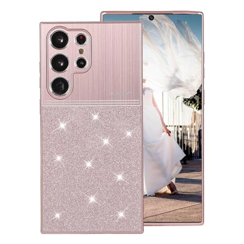 MUTOUREN Kompatibel mit Samsung Galaxy S22 Ultra Hülle, Luxus Glitzer Bling Handyhülle mit Gebürstetes Metall Anti-Kratzer Stoßfeste Case Cover für Samsung Galaxy S22 Ultra (Roségold) von MUTOUREN