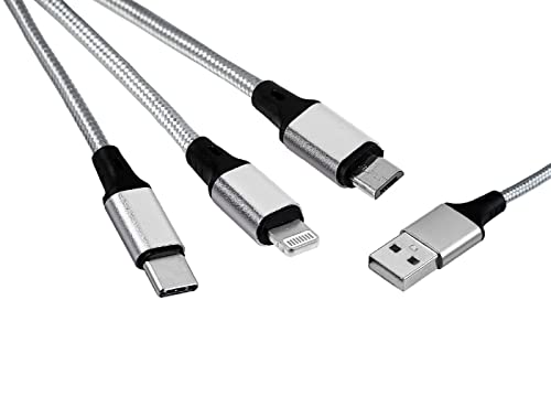 MUTTO 3-in-1 Universal-Ladekabel USB auf Micro-USB/USB-C/Lightning für Apple iPhone Serie 11 & 12/X/XS/XR/8/8 Plus/7/7 Plus und Android, Samsung, Huawei, Kindle, Xiaomi von MUTTO