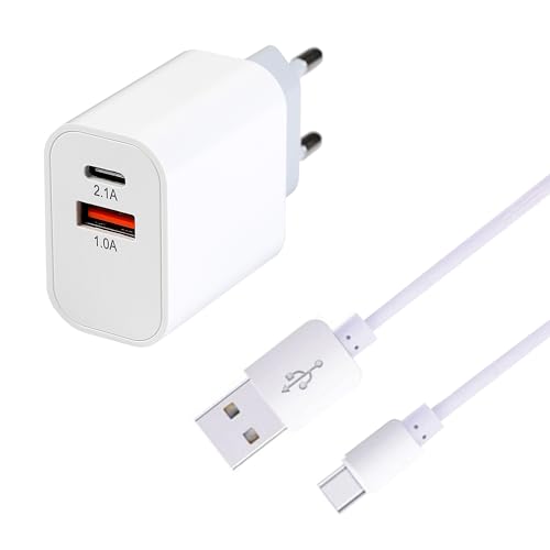 MUTTO Pack USB-C-Ladegerät, 10 W, Schnellladestecker mit Typ C und A + USB-Kabel Typ C, 1 m, Ladegerät Typ C, Schnellladung und Synchronisierung von MUTTO