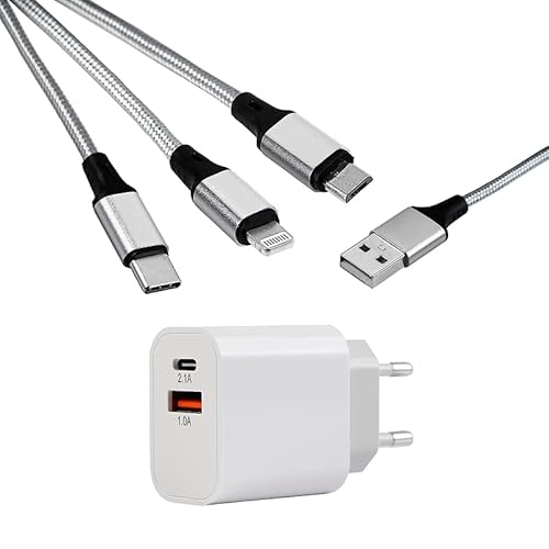 MUTTO USB C Ladegerät, 10 W, USB-C-Netzteil, mit Typ-C und A+ 3-in-1 Multi-Ladekabel, Universal USB auf Micro USB/USB-C/Lightning von MUTTO