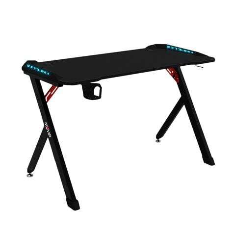 Muvip Pro1200 Gamingtisch aus Kohlefaser mit RGB-Licht, solide Oberfläche, Getränkehalter, Haken für Kopfhörer, Maße: 120 x 60 x 75 cm, Schwarz von MUVIP