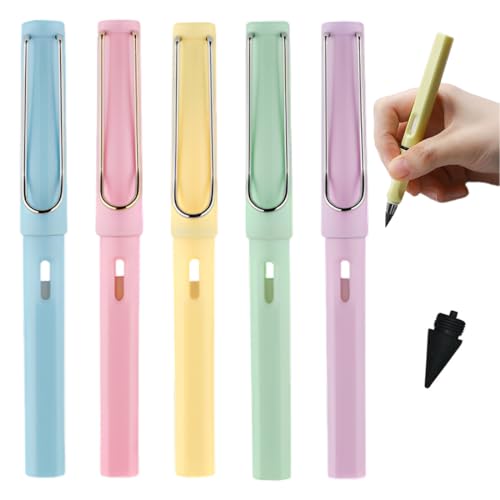 5 Stück Metall Tintenlose Bleistifte, Tintenloser Bleistift mit Radiergummi, Magic Pencil mit 5 Stück Wechselkopfm, Klares und Flüssiges Schreiben für Erwachsene Studenten Künstler (Mehrfarbig) von MUVONZI