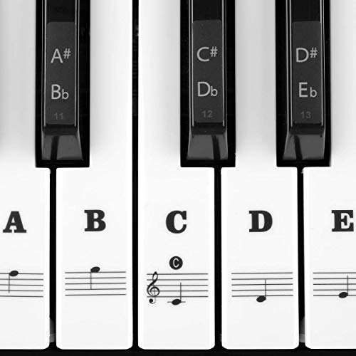 Klavier Keyboard Aufkleber für 54/61 / 76/88 Tasten Noten Piano Sticker für weiße & schwarze Tasten Transparent und abnehmbar (Schwarz) von MUYOS
