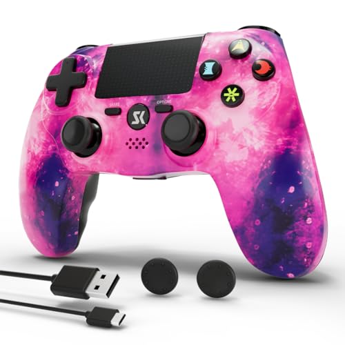 Kabelloser Controller für PS4, Multi-Plattform Controller kompatibel mit PS4/Pro/Slim/PC/iOS/Android/MacOS, mit Dual-Vibration/6-Achsen-Bewegungssensor/3,5-mm-Audio-Buchse/empfindlichem Touchpad(Rosa) von MUZELI