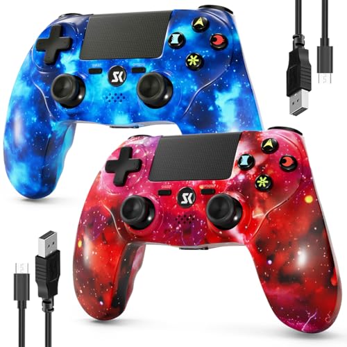 MUZELI 2er-Pack Controller für PS4, Kabelloser Controller kompatibel mit PS4/Pro/Slim/PC/iOS/Android/MacOS, mit Dual-Vibration/3,5-mm-Audio-Buchse/empfindlichem Touchpad(2 Schwarz) von MUZELI