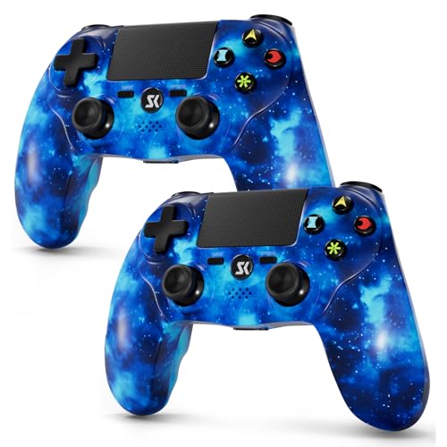MUZELI 2er-Pack Controller für PS4, Kabelloser Controller kompatibel mit PS4/Pro/Slim/PC/iOS/Android/MacOS, mit Dual-Vibration/3,5-mm-Audio-Buchse/empfindlichem Touchpad(Blau) von MUZELI