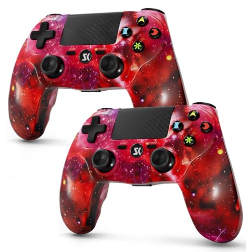 MUZELI 2er-Pack Controller für PS4, Kabelloser Controller kompatibel mit PS4/Pro/Slim/PC/iOS/Android/MacOS, mit Dual-Vibration/3,5-mm-Audio-Buchse/empfindlichem Touchpad(Rot) von MUZELI