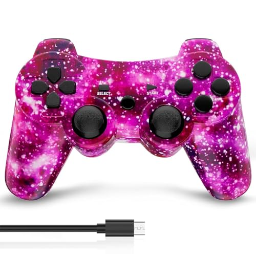 MUZELI Controller für PS3, Kabelloser Controller für Playstation 3 mit Double Shock Ergonomie, wiederaufladbarer Gamepad-Joystick mit Ladekabel(Galaxis) von MUZELI