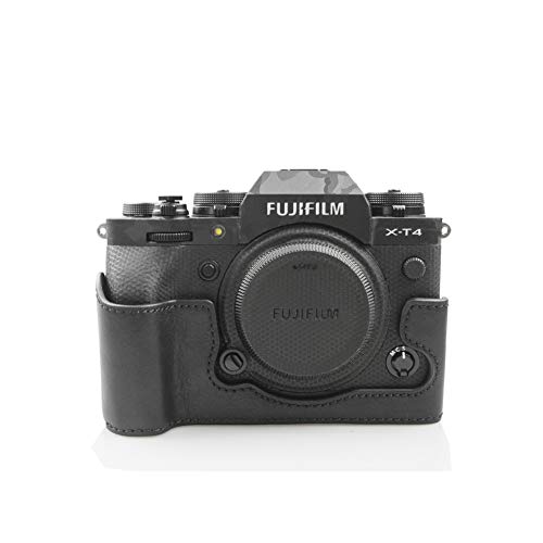Fuji X-T4 Hülle, MUZIRI KINOKOO Schutzhülle kompatibel für Fujifilm X-T4 / XT4 Kamera, echtes Leder, halbe Unterseite, mit Griff-Design, Schwarz von MUZIRI KINOKOO