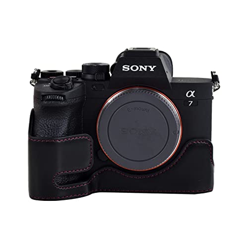 MUZIRI KINOKOO A7M4 A7S3 A1 Hülle, PU Leder Halbkörper Kamera Basis Tasche Tasche Tasche für Sony A7M4 / A7S3 / A1 Kamera mit Öffnung unten Schwarz von MUZIRI KINOKOO
