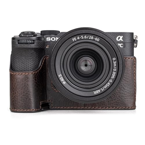 MUZIRI KINOKOO Alpha 7C II Hülle, Retro-Stil, Echtleder-Hülle für Sony A7C II/Alpha 7C Mark II, Kamera-Unterseite, Schutzhülle – mit Handgriff und Öffnung unten – Kaffee von MUZIRI KINOKOO