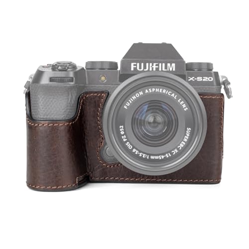 MUZIRI KINOKOO Fuji XS20 Hülle, Retro-Stil Echtledertasche für Fujifilm Fuji XS20/X-S20 Kamera Unterseite Schutzhülle Fuji xs20– mit Handgriff und Öffnung unten Design – Kaffe von MUZIRI KINOKOO