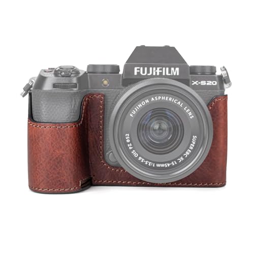 MUZIRI KINOKOO Fuji XS20 Tasche, Retro-Stil Echtledertasche für Fujifilm Fuji XS20/X-S20 Kamera Unterseite Schutzhülle Fuji xs20 – mit Handgriff und Öffnung unten Design – Braun von MUZIRI KINOKOO