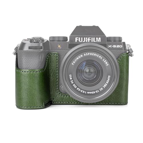 MUZIRI KINOKOO Fuji XS20 Tasche, Retro-Stil Echtledertasche für Fujifilm Fuji XS20/X-S20 Kamera Unterseite Schutzhülle Fuji xs20– mit Handgriff und Öffnung unten Design – Grün von MUZIRI KINOKOO