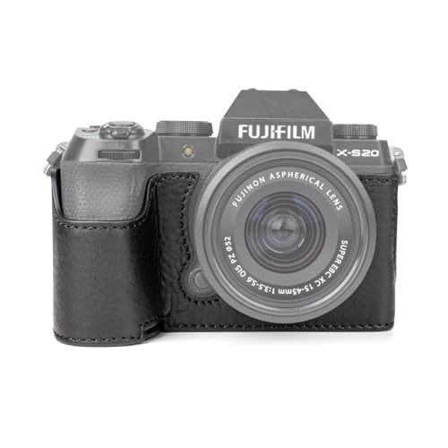 MUZIRI KINOKOO Fuji XS20 Tasche, Retro-Stil Echtledertasche für Fujifilm Fuji XS20/X-S20 Kamera Unterseite Schutzhülle Fuji xs20– mit Handgriff und Öffnung unten Design – Schwarz von MUZIRI KINOKOO