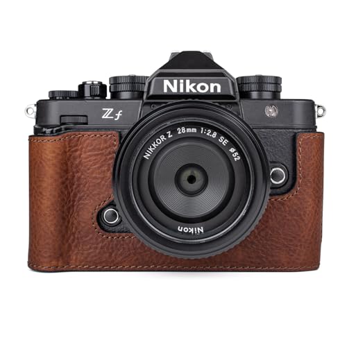 MUZIRI KINOKOO Nikon Z f Zf Tasche, Echtleder Halbschutzhülle kompatibel für Nikon Z f/Zf Kamera – mit Öffnung unten und Handgriff-Design - Braun von MUZIRI KINOKOO