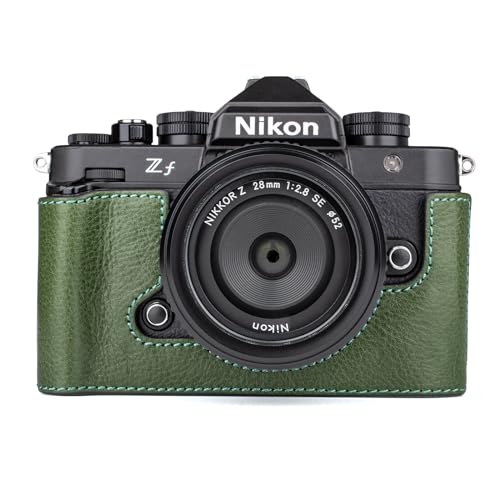 MUZIRI KINOKOO Nikon Z f Zf Tasche, Echtleder Halbschutzhülle kompatibel für Nikon Z f/Zf Kamera – mit Öffnung unten und Handgriff-Design - Grün von MUZIRI KINOKOO