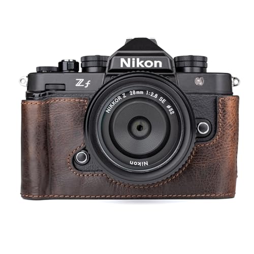 MUZIRI KINOKOO Nikon Z f Zf Tasche, Echtleder Halbschutzhülle kompatibel für Nikon Z f/Zf Kamera – mit Öffnung unten und Handgriff-Design – Kaffee von MUZIRI KINOKOO