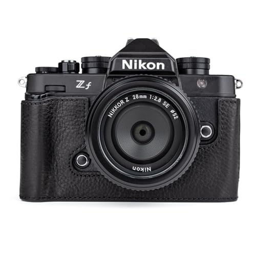 MUZIRI KINOKOO Nikon Z f Zf Tasche, Echtleder Halbschutzhülle kompatibel für Nikon Z f/Zf Kamera – mit Öffnung unten und Handgriff-Design – Schwarz von MUZIRI KINOKOO