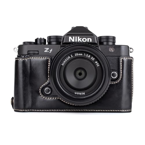 MUZIRI KINOKOO Nikon Z f Zf Tasche, Stilvolles Retro-Stil PU Leder Schutzhülle Kompatibel für Nikon Z f/Zf Kamera - mit Handgriff und Öffnung unten Design - Schwarz von MUZIRI KINOKOO