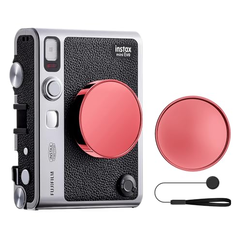 MUZIRI KINOKOO Objektivdeckel für Fuji Instax Mini EVO Sofortbildkamera, hochwertige Mini EVO-Objektivabdeckung aus Kunststoff mit Beflockung innen und Anti-Verlust-Seil - Rot von MUZIRI KINOKOO