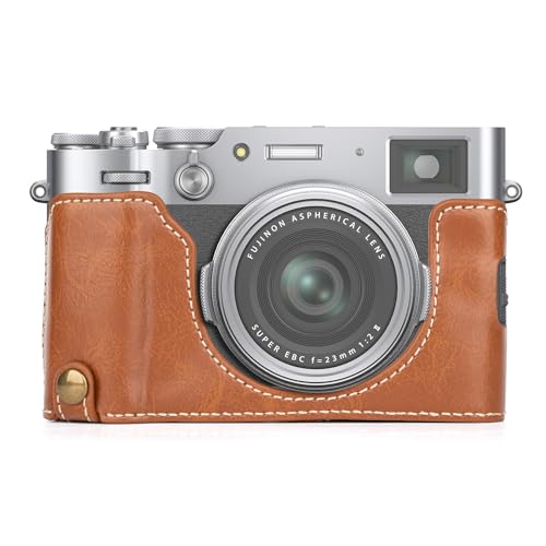 MUZIRI KINOKOO PU Leder Tasche für Fuji X100VI, schützende Halbhülle, kompatibel mit Fujifilm X100VI Kamera, leicht zu tragende X100VI-Hülle – mit Öffnung unten und Handgriff-Design – Braun von MUZIRI KINOKOO