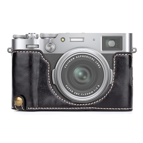 MUZIRI KINOKOO PU-Leder Tasche für Fuji X100VI, schützende Halbhülle, kompatibel mit Fujifilm X100VI Kamera, leicht zu tragende X100VI-Hülle – mit Öffnung unten und Handgriff-Design – Schwarz von MUZIRI KINOKOO