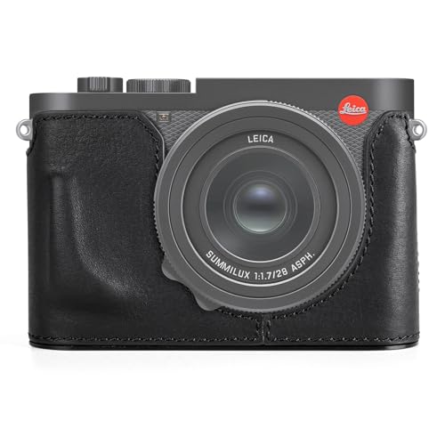 MUZIRI KINOKOO Schutzhülle für Leica Q3, obere Schicht aus echtem Leder, Leica Q3, schützende Halbtasche, Premium-Version, mit Bodenloch für sofortigen Zugriff auf Akku und Speicherkarte, Schwarz von MUZIRI KINOKOO