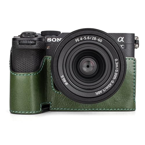 MUZIRI KINOKOO Alpha 7C II/Alpha 7C Mark II/Alpha 7CR Tasche, Retro Stil Echtledertasche für Sony A7C II/A7CM2/A7CR Kamera Unterseite Schutzhülle - mit Handgriff und Öffnungsboden-Design - Grün von MUZIRI KINOKOO