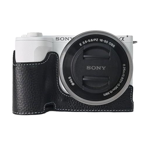 MUZIRI KINOKOO Tasche für Sony ZV-E10 II Kamera - Retro-Stil Echtleder Halbschutzhülle für Sony Alpha ZVE10 II/ZV-E10 II Kamera - mit Öffnung unten und Handgriff-Design - Schwarz von MUZIRI KINOKOO