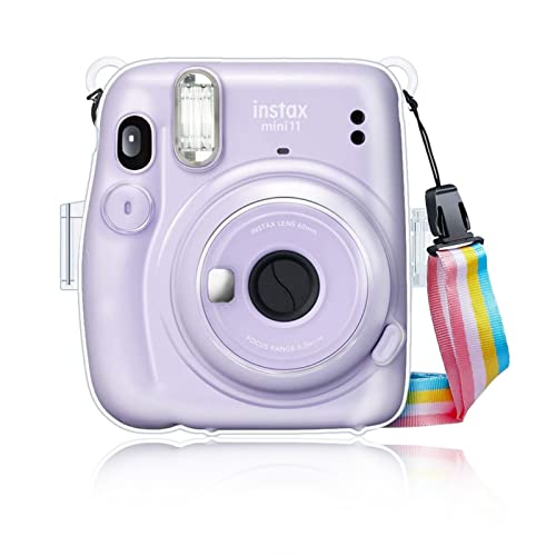 MUZIRI KINOKOO Transparente Tasche für Fuji Instax Mini 11 Sofortbildkamera, Tragetasche aus Hart-PVC Hülle für instax Mini 11 mit verstellbarem Regenbogen-Schultergurt – Transparent von MUZIRI KINOKOO