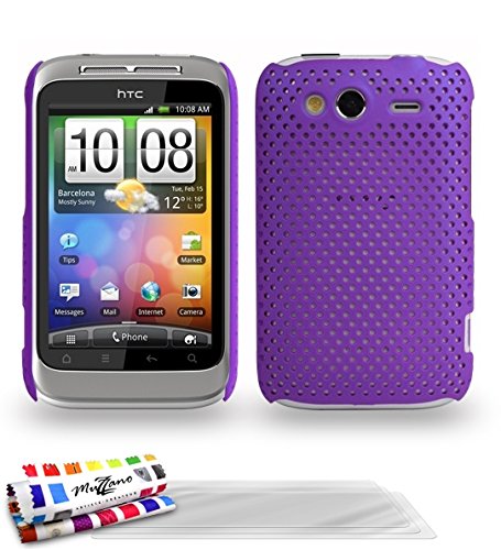 Ultraflache harte Schutzhülle HTC WILDFIRE S / G13 [Alveolia Premium] [Lila] von MUZZANO + 3 Display-Schutzfolien UltraClear + STIFT und MICROFASERTUCH MUZZANO® GRATIS - Das ULTIMATIVE, ELEGANTE UND LANGLEBIGE Schutz-Case für Ihr HTC WILDFIRE S / G13 von MUZZANO