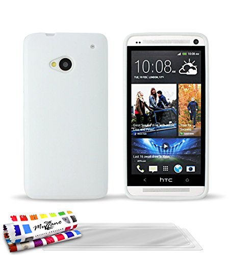 Ultraflache weiche Schutzhülle HTC ONE / M7 [Le Glossy Hybrid] [Weiss] von MUZZANO + 3 Display-Schutzfolien UltraClear + STIFT und MICROFASERTUCH MUZZANO® GRATIS - Das ULTIMATIVE, ELEGANTE UND LANGLEBIGE Schutz-Case für Ihr HTC ONE / M7 von MUZZANO