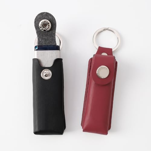Leder-Schutzhülle für USB-Flash-Laufwerk, 2 Stück, USB-Aufbewahrung, Druckschnalle, Schlüsselanhänger, Schwarz / Braun, für Arbeiter-Souvenir (B-Schwarz + Weinrot) von MUZZIOU