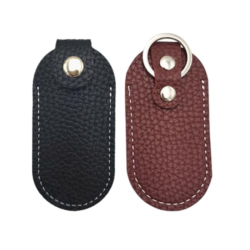 Leder-Schutzhülle für USB-Sticks, 2 Stück, USB-Aufbewahrungsbox, Druckschnalle, Schlüsselanhänger, Schwarz / Braun, für Arbeiter-Souvenir (A-Schwarz und Weinrot) von MUZZIOU