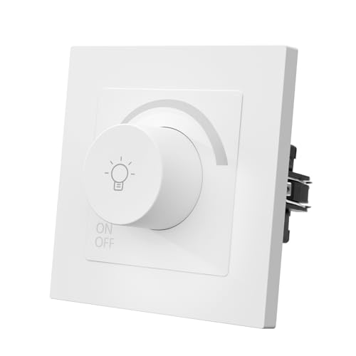 MVAVA Lichtschalter Dimmbar 1 Fach 1 Weg Dimmschalter Unterputz Lichtschalter 86mm*86mm für Dimmbare LED-Leuchten, Glühlampen Kunststoff Weiß von MVAVA