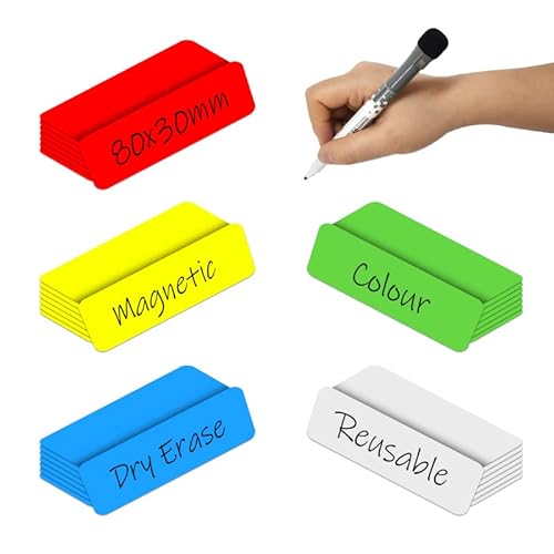 MVISUAL Magnetstreifen Beschreibbar 80 x 30 mm, 40 Stück, Magnetschilder Zum Beschriften, Magnet Etiketten, Für Whiteboard,Kühlschränke,Metallschränke und Regaletiketten von MVISUAL