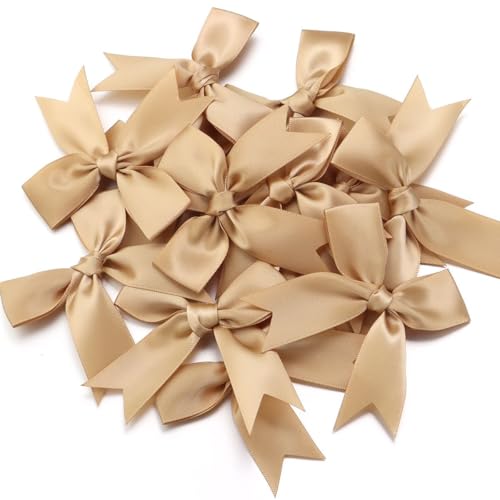 50 Stück 3.5 Zoll Geschenkschleifen,klein Satinband Geschenkverpackung Deko Fertigschleife Geschenkschleifen für Hochzeit Weihnachten Party Geburtstag Geschenk DIY Handwerk(Gold) von MVKZFE