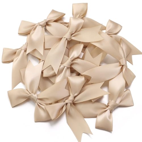 50 Stück 3.5 Zoll Geschenkschleifen,klein Satinband Geschenkverpackung Deko Fertigschleife Geschenkschleifen für Hochzeit Weihnachten Party Geburtstag Geschenk DIY Handwerk(Khaki) von MVKZFE