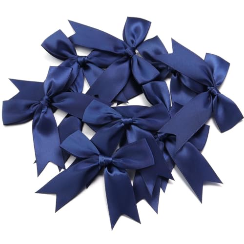 50 Stück 3.5 Zoll Geschenkschleifen,klein Satinband Geschenkverpackung Deko Fertigschleife Geschenkschleifen für Hochzeit Weihnachten Party Geburtstag Geschenk DIY Handwerk(Marineblau) von MVKZFE