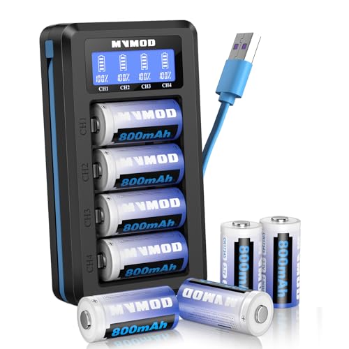MVMOD CR123A Wiederaufladbare Batterien 8 Packs, CR123A 3.7V Lithium-Batterien wiederaufladbar mit Ladegerät, CR17345 Batterie für Arlo Kamera VMC3030 VMK3200 VMS3330 3430 3530 Taschenlampen Mikrofon von MVMOD