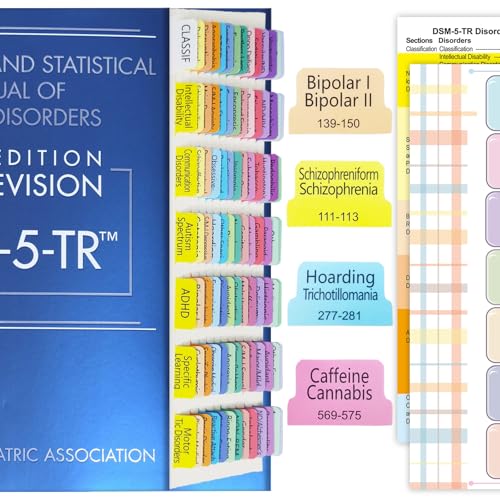 Verbesserte Index-Tabs für DSM-5-TR 2022, farbcodierte DSM-V-TR Tabs, 94 bedruckte Tabs, insgesamt 100 Tabs, mit Ausrichtungsführung und Lesezeichen, einfach anzubringen und zu entfernen Verbesserte Index-Tabs für DSM-5-TR 2022, farbcodierte DSM-V-TR Tabs, 94 bedruckte Tabs, insgesamt 100 Tabs, mit Ausrichtungsführung und Lesezeichen, einfach anzubringen und zu entfernen von MVPswoo