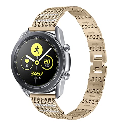 MVRYCE Galaxy Watch 3 45mm Armband, 22mm Ersatzarmband Bling Strass Edelstahl Verstellbares Uhrenarmband Kompatibel für Galaxy Watch 46mm/Gear S3 Classic/Frontier/Gear 2 R380 (Hell Gold) von MVRYCE